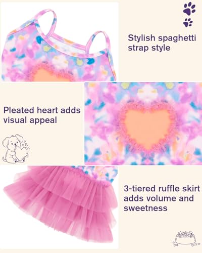 Image of CuteBone Cute Pet Dress for Small Dogs, Cats - Ruffle Princess Outfit with Pleated Heart, Summer Lightweight Breathable Dog Party Clothes for Holiday, Walks, Birthday, Photos DDQ04S