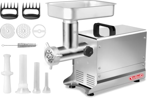 TOOGOOD #8 Stainless Steel Electric Meat Grinder, 0.4 HP 301W, Mirror Polishing, Heavy Duty Industrial Meat Grinder, Mirror Polishing, Ideal for Commercial and Regular Use
