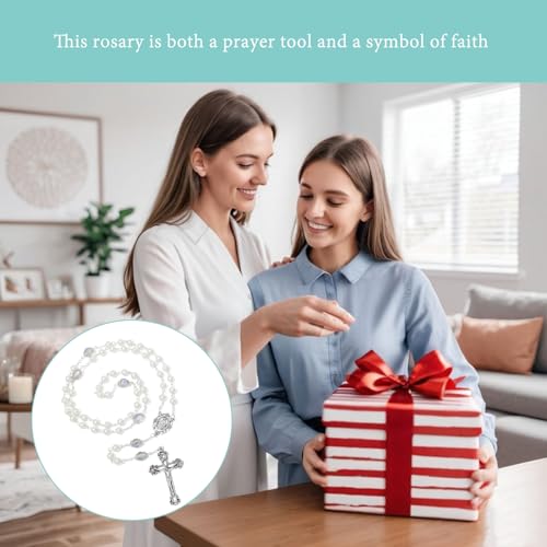 komi 6 mm pearl rosary beads with crucifix catholic necklace for women with velvet bag or rosary box
