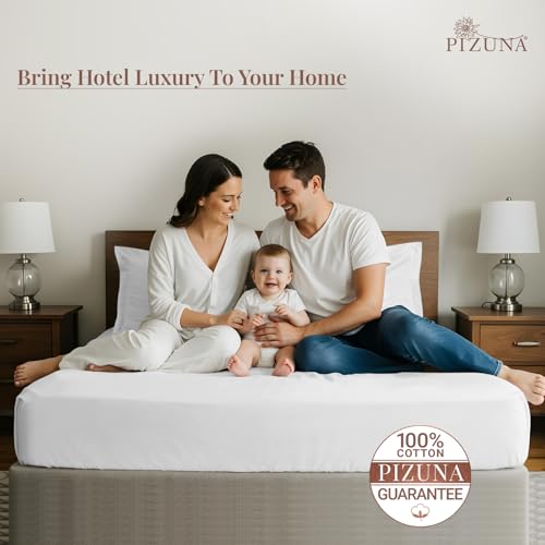 Image of Pizuna 100% Cotton Bedsheet Super King Size White, 400 Thread Count Long Staple Combed Cotton Flat Bedsheets 108x108 Inches with 4 Pillow Covers, Bed Sheet for Super King Size Bed