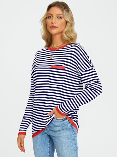 Lillusory Womens Oversized Sweaters Striped Lightweight Ladies Cute Pullover Crewneck Long Sleeve T Shirts Tshirt Tops Trendy Old Money Clothes Outfits Fashion thumb #2