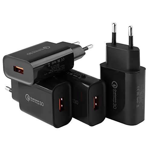 4 Pezzi Spina Caricabatterie USB, 18W Quick Charge 3.0 Fast Charger Plug USB Power Adapter per Samsung S23 S22 S21 S20 S10 S6 S7 S8 S9 / Edge/Plus/Active, A03 A13 A53, Note 5/8/9/10, Ricarica Veloce