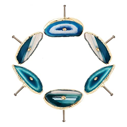 Poignées de commode décorative en agate bleue et dorure de prestige