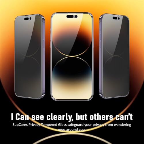 Image of SupCares Privacy Tempered Glass for iPhone 14 Pro (6.1 Inch) With Installation Kit | Military-Grade Gorilla Screen Protector | Edge to Edge Coverage | Black