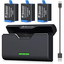 Cargador Bateria Gopro 9 Powerextra Batería de Reemplazo para GoPro Hero 9/10/11 Black, 3 Baterías 2250mAh con Cargador 3-Canales Rápido con Cable Type-C Compatible con GoPro Hero 10/11 Black/Gopro Hero 9 Black
