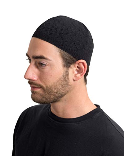 Muslim Bookmark Lightweight Solid Color Turkish Crochet Kufi for Men, Black