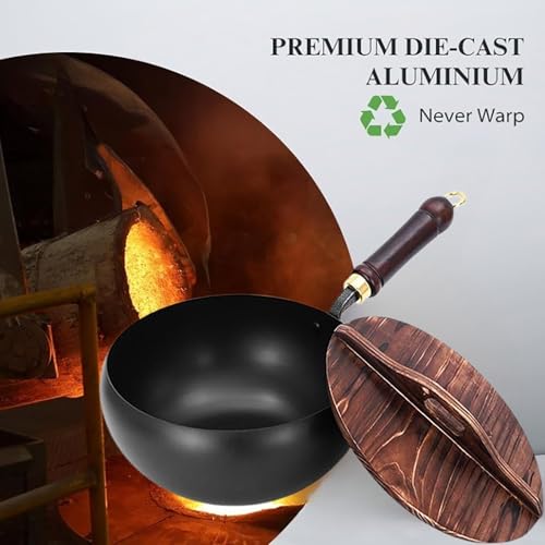Wok de acero carbono con tapa de madera sin teflón miniatura 2