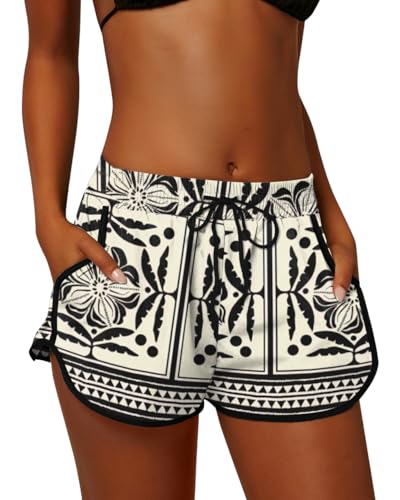 Image of For G and PL Women Summer Floral Beach Boardshorts with Pockets Swim Trunks