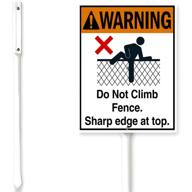 Horienteeon Do Not Climb Fence Sign With Stake Sharp Edge At Top Sign For Yard 7x8.8inch Lawn Signs,Street Security Caution Farm Garden Party Porch Outdoor Aluminium Decorations