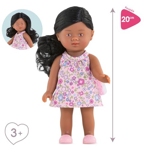 Muñeca Mini Corolline Rosaly 8" con cabello negro y vestido floral miniatura 3