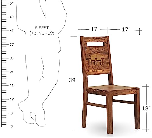 Image of Solid Sheesham Wood Set of Two Dining Chairs for Dining Room | Study Room | Office | Guest Room | Finish Color - Teak Finish |