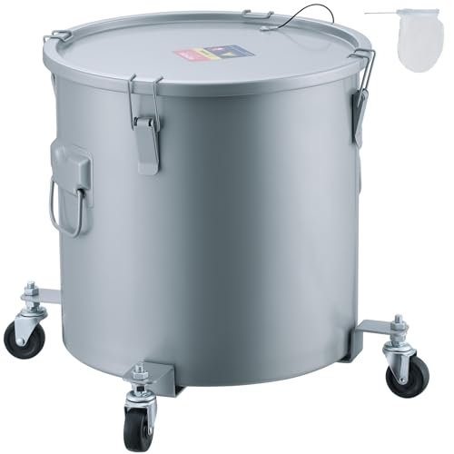 VEVOR Fryer Grease Bucket, Coated Carbon Steel Oil Filter Pot with Caster Base, Oil Disposal Caddy with 82 LBS Capacity, Transport Container with Lid Lock Clip Nylon Filter Bag, Silver by VEVOR - Used condition - US$71.00