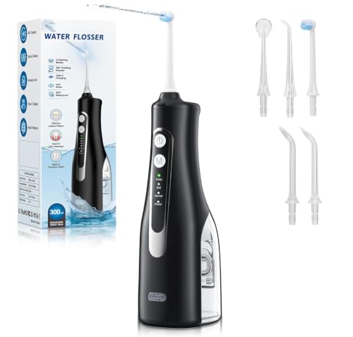 Water Dental Flosser 300ML Portable - 4 Modes Cordless Oral Irrigator - Rechargeable IPX7 Waterproof - Water Dental Piks for Cleaning for Home Travel