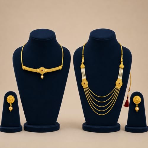 Image of ACCESSHER Women's Traditional Gold-Toned Temple Style Necklace Set with Pearl & Multi Colored Stone Earrings| Jewelry Set for Weddings, Festivals, and Special Occasions