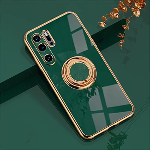 EYZUTAK Electroplated Magnetic Ring Holder Case, 360 Degree with Rotation Metal Finger Ring Holder Magnet Car Holder Soft Silicone Shockproof Cover for Huawei P30 Pro - Light Pink