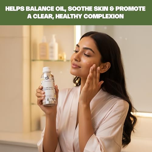 Image of VedaOils Clary Sage Essential Oil 100ml | 100% Pure & Natural Clary Sage Oil for Skin & Hair | Ideal for Diffusers, Aromatherapy, Soap Making & DIY Projects