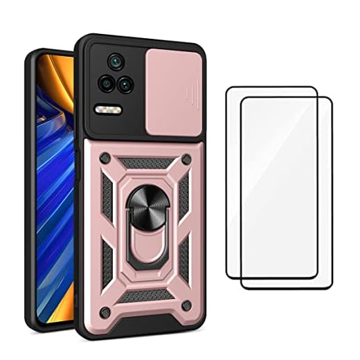 Capa para Xiaomi Poco F4 Capinha - com 2 películas temperadas, proteção para a câmera e suporte de metal para o telefone - Rosa