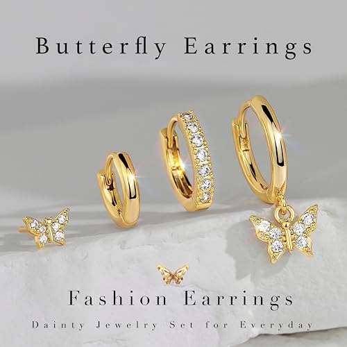 Image of Small Gold Huggie Hoop Earrings Set for Women Men Hypoallergenic 14K Plated Stack Cartilage Earrings, Sterling Silver Multiple Piercing Lightweight Mini Thin Cute Dainty Trendy Jewelry Gifts for Women