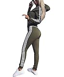 Lavable en la lavadora udaderas Mujer Conjunto de Chándal de Mujer Camisas Fitness Manga Larga Casual Jersey Chaqueta Hoodie&Pantalones (Verde, Medium)