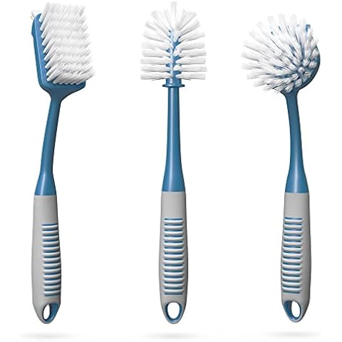Dish Brush Set of 3 with Bottle Water Brush, Scrub Brush and Scrubber Brush - Kitchen Scrub Brushes Ergonomic Non Slip Long Handle for Cleaning Cleaner Wash Sink Dishes Bottle Cup Glas Cover
