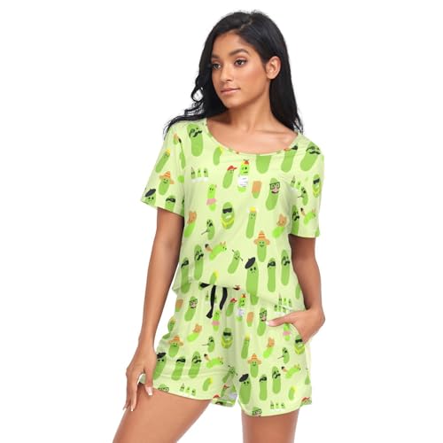 Women's Pajama Sets Short Sleeve Tops Loungewear 2 Piece Shorts Sleepwear with Pockets Round neck Pjs Set4