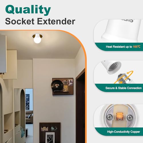 Image of DiCUNO E26 Socket Extender, E26 Standard Medium Base Lamp Bulb Socket Adapter of 5CM /1.97 Inch Extension, Max 200W, Light Bulb Extender, 2 Pcs (Pack of 3)