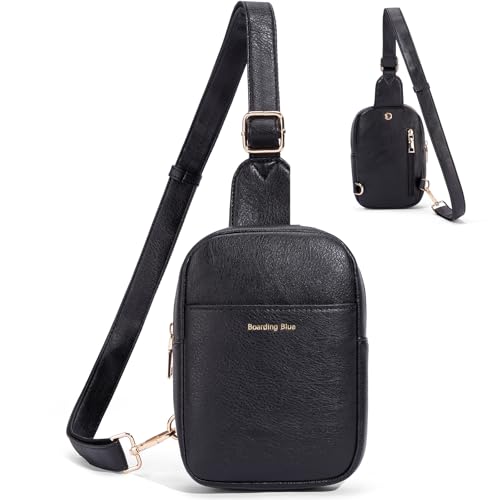 Crossbody Fanny Anti Theft Bag for Women Small Sling bag and Chest Bag Leather Safe Mini Travel Purse (Black)