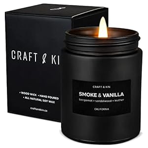 Scented Candles for Men | Wood & Vanilla Scented Candles | Spring Candles | Soy Candles for Home Scented | Masculine Candle, Wood Wicked Candles | Vanilla Candle in Black Jar