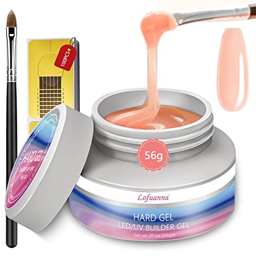 Lofuanna Builder Gel Bottle Set 56 g de gel de construcción LED/UV gel para uñas de gel y uñas de gel duro artificial Set de gel adhesivo con 100 plantillas de modelado y 1 cepillo de uñas (set 5) Cover