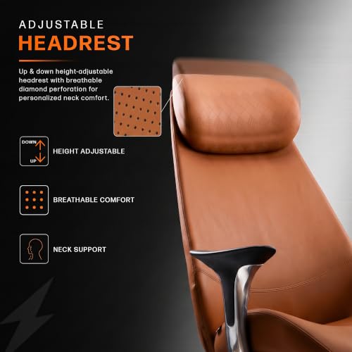 Image of DROGO Amara Ergonomic Office Chair for Work & Home- Luxury Semi-Silicone Leather, 5cm Seat Depth Adjustment, Curved Headrest, PU Aluminium Armrest, 135 Recline with 3 Lock Positions, Footrest (Tan)