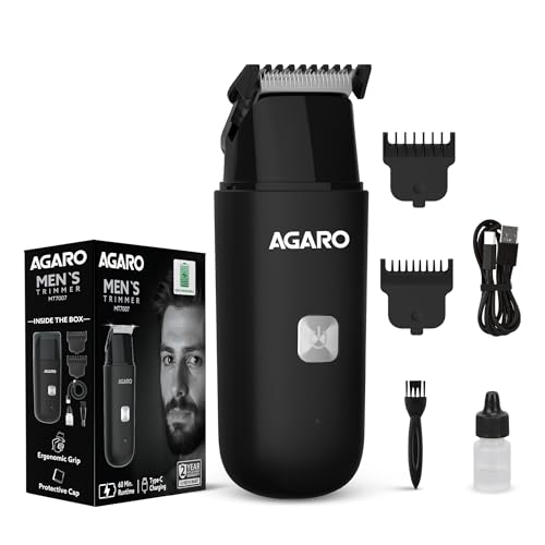 Image of AGARO Beard Trimmer MT7007, 60 mins run time with Type C, 2pcs limit comb - 1mm & 3mm, Protective Cap, Washable Trimmer Head | Trimmer for Men