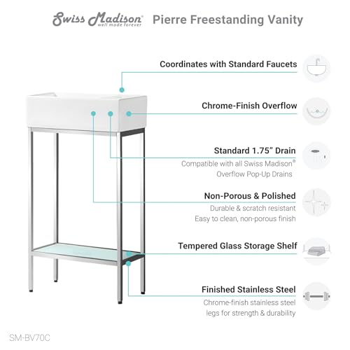 Image of Swiss Madison Pierre 19.5 Single, Freestanding, Open Shelf, Chrome Metal Frame Bathroom Vanity