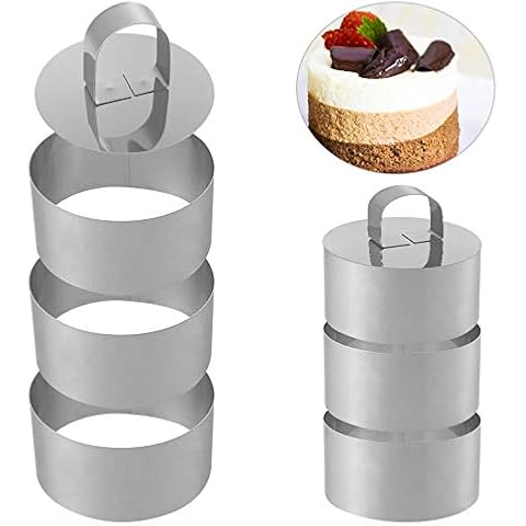 falllea 6 Pcs Cooking Ring Set, Stainless Steel Cake Rings Cake Mold Baking Ring Mold with Food Press for Cooking Crumpets Eggs Pastry Mousse Desserts Cover