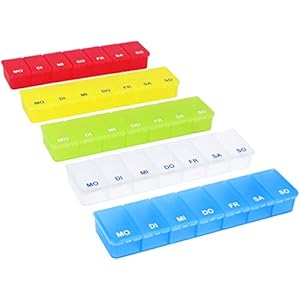 COM-FOUR® 5x medicatiedispenser – medicatiedoos voor 7 dagen – pillendoos – tabletdoos – tabletdoos – wekelijkse…