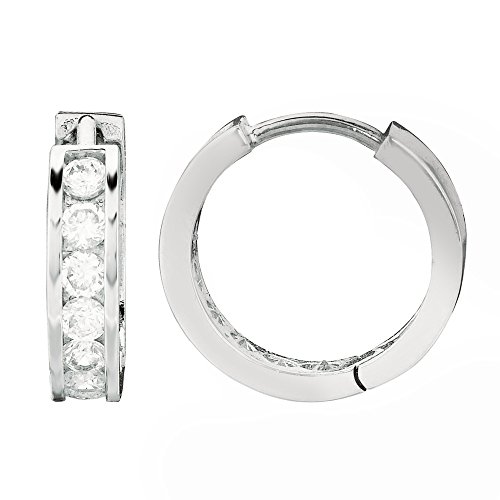 Ritastephens Sterling Silver Channel Set Cubic Zirconia Huggie Hoop Earrings 3x13 Mm