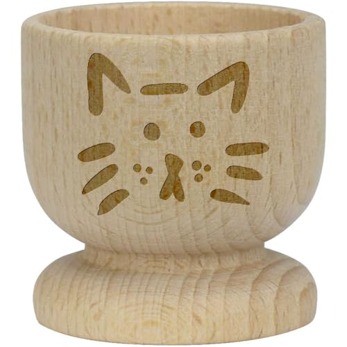 'Cat Face Doodle' Wooden Egg Cup (EC00028770)