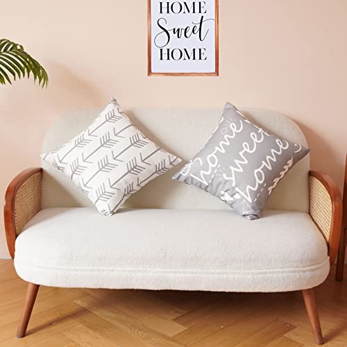Wilproo Farmhouse Pillow Covers Decor With Home Sweet Home Quotes 18X18 Set Of 4 Housewarming Gifts For New Home Sofa Bed Car Couch Chair Patio Gray #TOP6