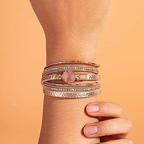 FANCY SHINY Boho Wrap Bracelets Leather Cuff Bracelet Bohemian Jewelry Resin Stone Leather Necklace with Clasp for Women2