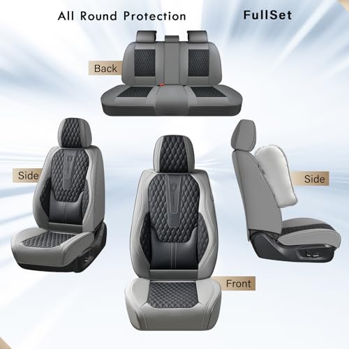 Image of Coverado Front Seat Covers, Nappa Leather Seat Covers for Cars, Waterproof Seat Covers with Lumbar Support Universal Fit for Most Cars SUV Trucks (Front, Black-Gray)