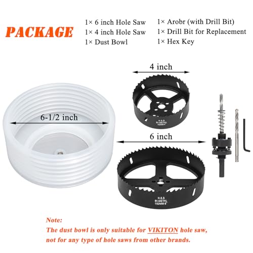 Image of 6 & 4 Hole Saw for Recessed Lights, 6 Inch & 4 Inch Hole Cutter with Dust Bowl Catcher for Led Recessed Lighting 6 Inch & 4 Inch and Wood Metal Drywall, Bi-Metal Construction, Black