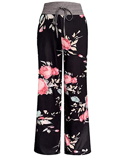 Image of NEWCOSPLAY Women's Comfy Pajama Pants Casual Drawstring Palazzo Lounge Wide Leg Pants