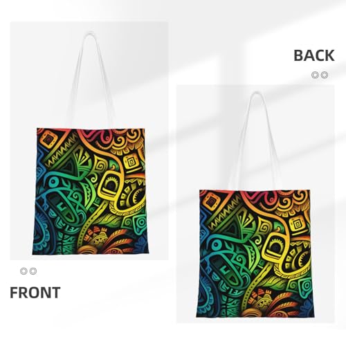 Canvas Tote Bag for Women Shoulder Tote Purse Reusable Grocery Bag Colorful tribal pattern Aesthetic Shopping Bags3
