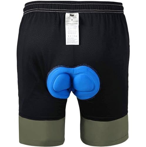 Men's Mountain Bike Shorts 3D Padded Bicycle MTB Shorts Loose-fit Lightweight MTB Cycling Shorts (Army Green-XXL)