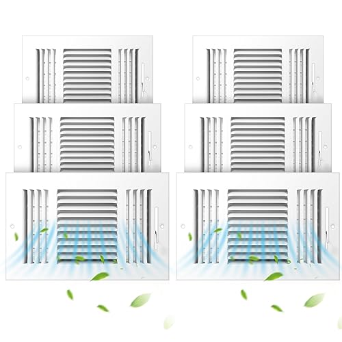 Datanly 6 Pcs Air Ceiling Vent Covers 3 Way Sidewall Wall Ceiling Register Air Conditioner Vent Cover Solid Steel HVAC Cover for Home, Bathroom, Office, Toilet (White,6 x 10 Inch)