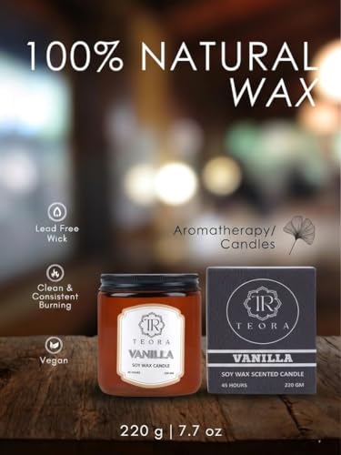 Image of Teora By Bindian Luxury Soy Wax Scented Candle in Amber Glass Jars | 220g Each | 45H Long Burn Time | Natural Smokeless Wax for Home Decor, Spa & Aromatherapy Candle (Aromatherapy Pack of 4)