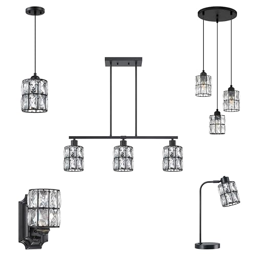 Image of 3 Pack Crystal Chandelier Black Lampshade H5*4.7 inch Wall Sconces Pendant Light