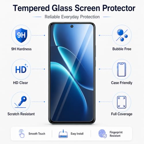 Image of Tempered Glass for iQOO Z11 | 9H Military-Grade Hardness | Gaming Optimized True Touch | Edge-to-Edge Case Friendly Fit | HD Clear Bubble-Free Screen Protector