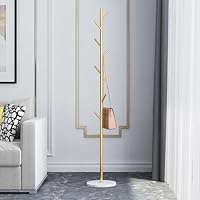 Yagosodee Coat Rack With White Marble Base, Metal Freestanding Coat Tree With 8 Hooks, Freestanding Coat Stands For Hat Stand For Clothes, Hats, Ties, Handbags Used In Hallway Entryway, Office