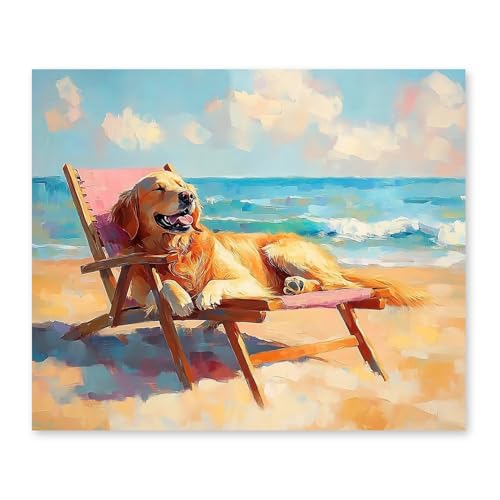 RLTXBUK Coastal Beach Golden Retriever Diamond Art Kits, Gifts for