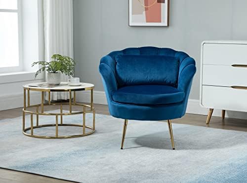 Hallowood Furniture Blue Curved Back Velvet Arm Chair - Modern Fabric Tub Chair with Padded Backrest, Seat, Cushion & Sturdy Metal Legs - Accent Chairs for Living Room, Office, Lounge
